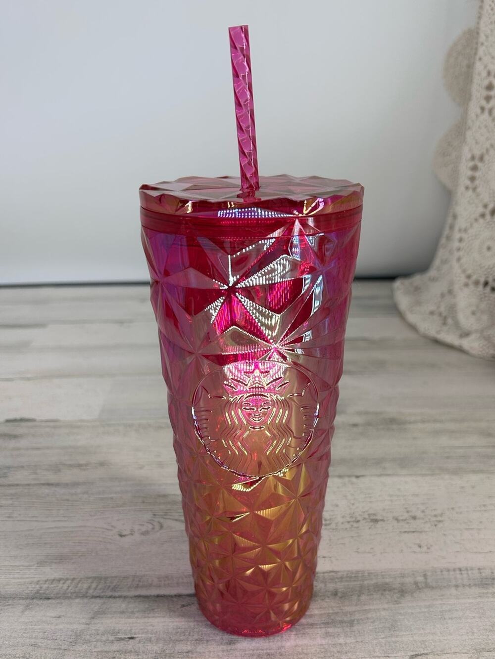 NEW Starbucks Summer 2024 Pink Red Diamond Prism Crystal Venti Tumbler 24oz